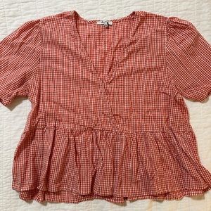 Madewell Red Checkered Peplum Top